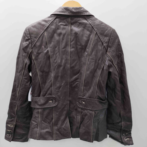 Lamb Leather Lacket 裏地総柄 ステッチ デザイン 羊革 ラムレザー シングル ライダース ジャケット レディース import:M