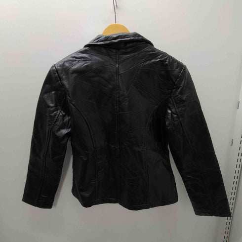 Lamb Leather Lacket 裏地総柄 ツギハギ ステッチ デザイン 羊革 ラムレザー ジャケット レディース import:M