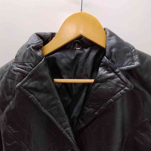 Lamb Leather Lacket 裏地総柄 ツギハギ ステッチ デザイン 羊革 ラムレザー ジャケット レディース import:M