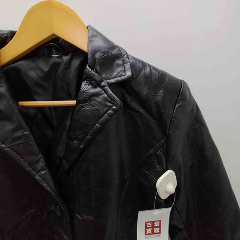 Lamb Leather Lacket 裏地総柄 ツギハギ ステッチ デザイン 羊革 ラムレザー ジャケット レディース import:M