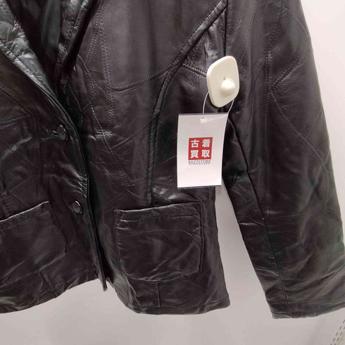Lamb Leather Lacket 裏地総柄 ツギハギ ステッチ デザイン 羊革 ラムレザー ジャケット レディース import:M