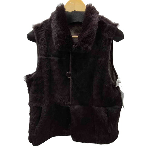 Real Fur 100%& Real Leather Reversible Mouton Vest リアルファー 裏地リアルレザー リバーシブル ムートン ベスト ジレ レディース import:M