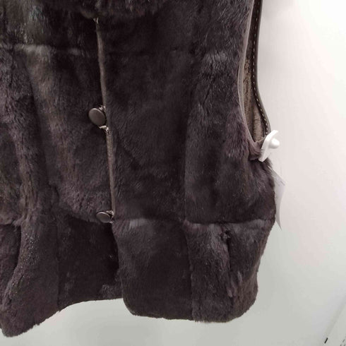 Real Fur 100%& Real Leather Reversible Mouton Vest リアルファー 裏地リアルレザー リバーシブル ムートン ベスト ジレ レディース import:M