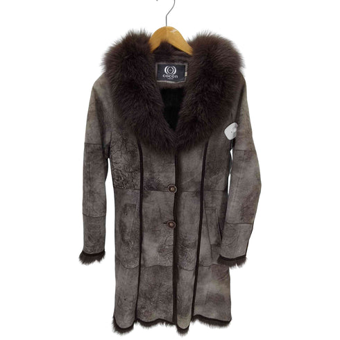 Real Fur 100% & Real Leather Mouton Long Coat リアルファー 100% & 本革 リアルレザー ムートン ロング コート レディース 3