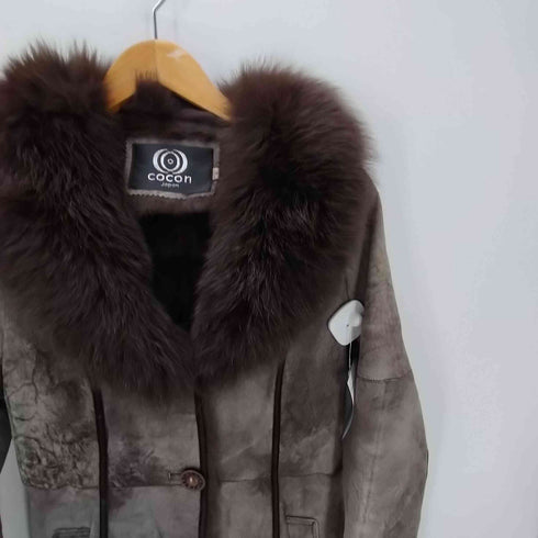 Real Fur 100% & Real Leather Mouton Long Coat リアルファー 100% & 本革 リアルレザー ムートン ロング コート レディース 3