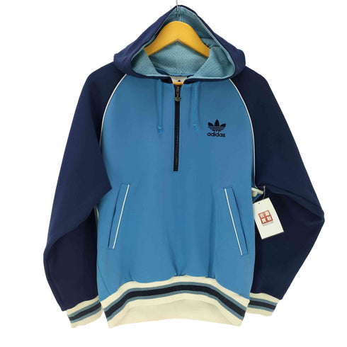 アディダス adidas 90S デサント製 トレフォイルロゴ 刺繍 ハーフジップ プルオーバー パーカー メンズ M-L