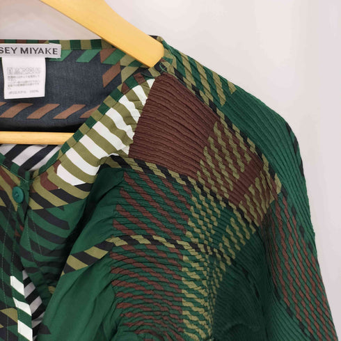 イッセイミヤケ ISSEY MIYAKE 03AW 銀タグ 総柄 プリーツ ショート丈 カーディガン レディース JPN:2