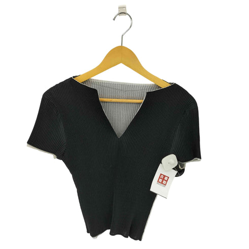 イッセイミヤケ ISSEY MIYAKE 00SS 銀タグ ラインデザイン Vネック タイト プリーツ カットソー レディース JPN:M