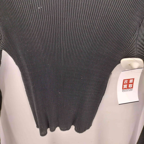 イッセイミヤケ ISSEY MIYAKE 00SS 銀タグ ラインデザイン モックネック タイト プリーツ 長袖カットソー レディース JPN:M