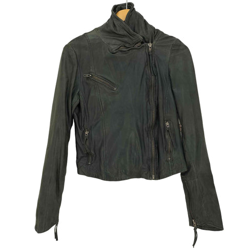 MUUBAA Y2K ラムレザー アシンメトリー マルチジップアップジャケット レディース 36