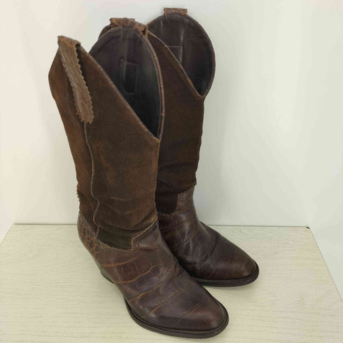 Duccio Del Duca クロコ型押し スエード ウエスタンブーツ レディース 36