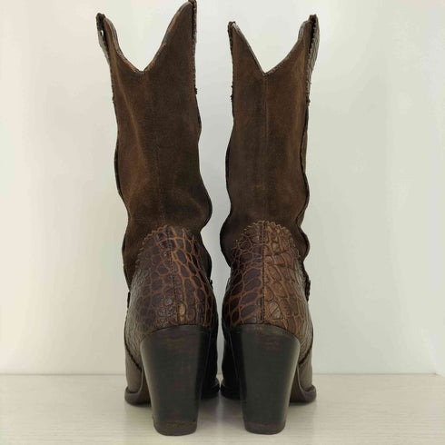 Duccio Del Duca クロコ型押し スエード ウエスタンブーツ レディース 36