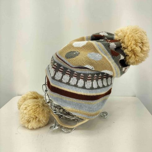 プリーツプリーズイッセイミヤケ PLEATS PLEASE ISSEY MIYAKE 07AW ボーリング柄 ポンポン付き ビーニーニットキャップ レディース