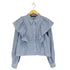 ザラ ZARA フリル クロップド ストライプ L/S シャツ ブラウス レディース import:M