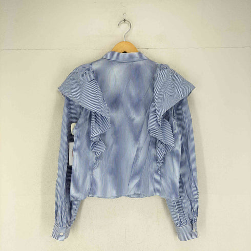 ザラ ZARA フリル クロップド ストライプ L/S シャツ ブラウス レディース import:M