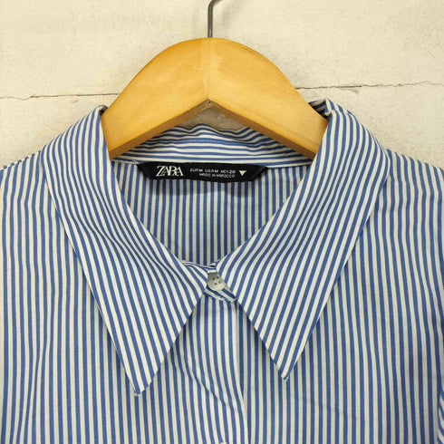 ザラ ZARA フリル クロップド ストライプ L/S シャツ ブラウス レディース import:M
