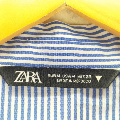 ザラ ZARA フリル クロップド ストライプ L/S シャツ ブラウス レディース import:M