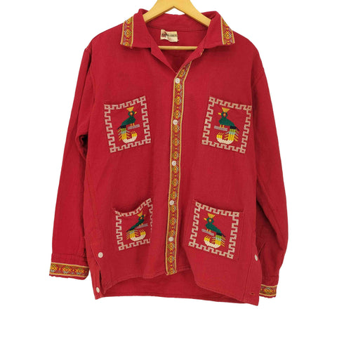 MAYAN MODERN 70s~80s 鳥刺繍 4ポケット オープンカラー グアテマラシャツ メンズ
