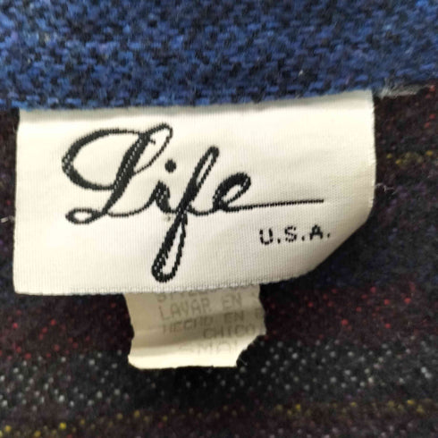 Life USA製 マルチカラー ボーダー 丸カン ジップアップ レーヨン ニット シャツ メンズ import:S