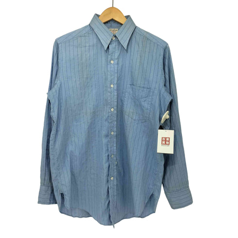 50-60s vintage 織柄 ストライプ マチ付 レギュラーカラーシャツ メンズ 14