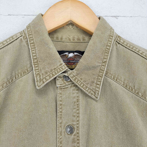 ハーレーダビッドソン HARLEY-DAVIDSON USA製 製品染め キャンバスシャツ メンズ import:L