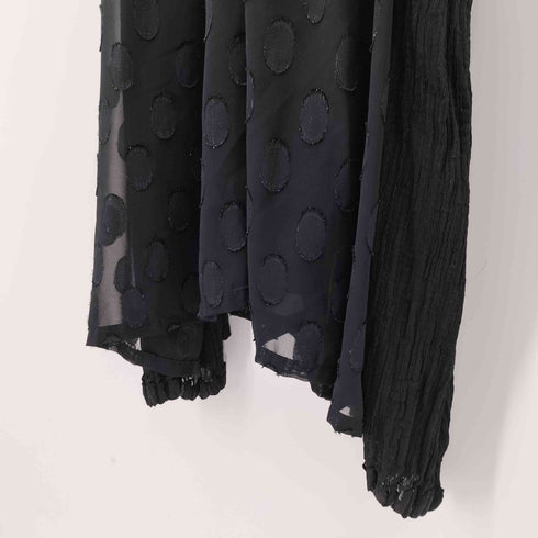 ミー イッセイミヤケ me ISSEY MIYAKE 10SS 異素材切替 サイドプリーツ シアー ラメ ポルカドット ノースリーブ ドレス ワンピース レディース