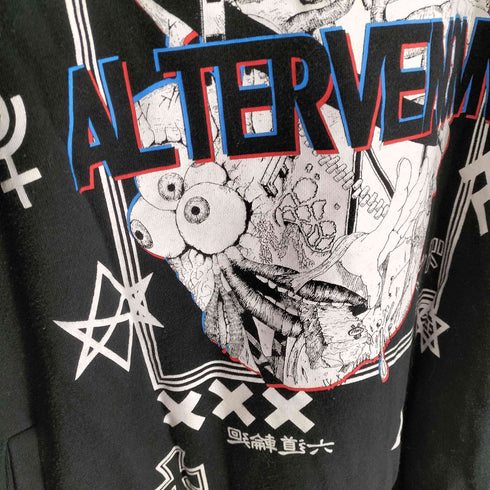 オルターベノム ALTER VENOMV 総柄プリントオーバーサイズプルオーバーパーカー メンズ