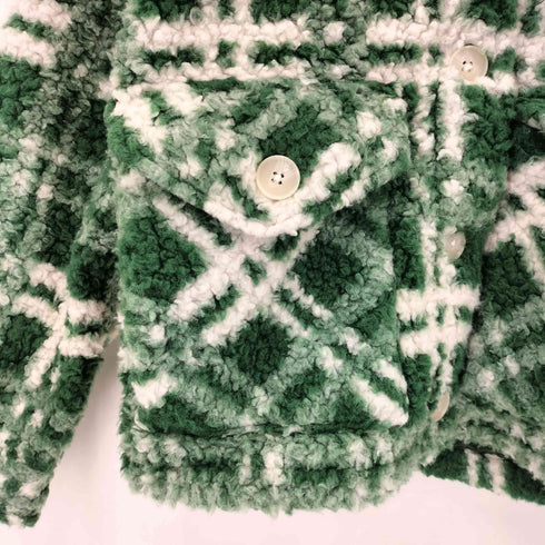 ザラ ZARA グリーンチェック クロップド丈 ボアジャケット レディース import:S
