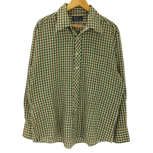 ジェーシーペニー JC Penney 70S 黒タグ L/S コットン ポリ シアー チェック シャツ メンズ import:XL