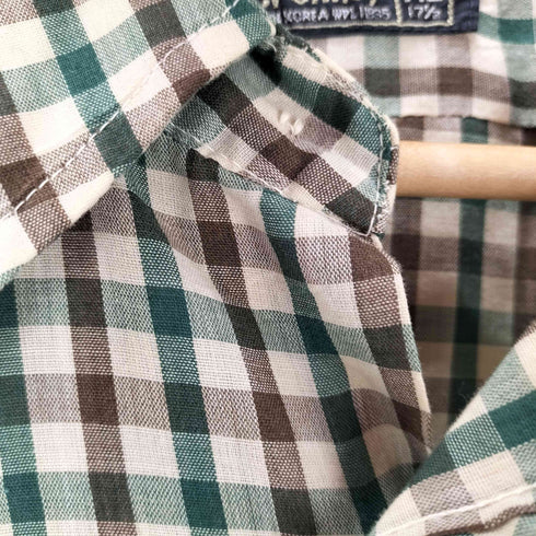 ジェーシーペニー JC Penney 70S 黒タグ L/S コットン ポリ シアー チェック シャツ メンズ import:XL