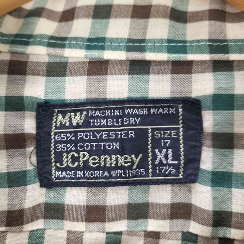 ジェーシーペニー JC Penney 70S 黒タグ L/S コットン ポリ シアー チェック シャツ メンズ import:XL