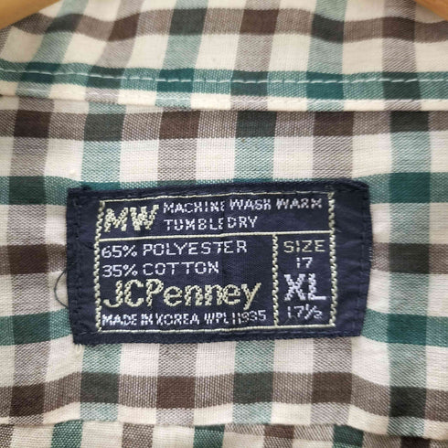 ジェーシーペニー JC Penney 70S 黒タグ L/S コットン ポリ シアー チェック シャツ メンズ import:XL