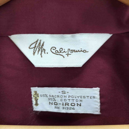 M.California 60-70S 三角タグ L/S コットン ポリ クラウン 刺繍 開襟 オープンカラー ドレス シャツ ボルドー メンズ import:S