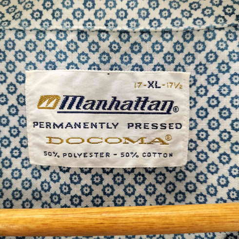 マンハッタン Manhattan DOCOMA 70S 総柄 S/S コットン ポリ 開襟 オープンカラー ボックス シャツ vintage ビンテージ メンズ import:XL