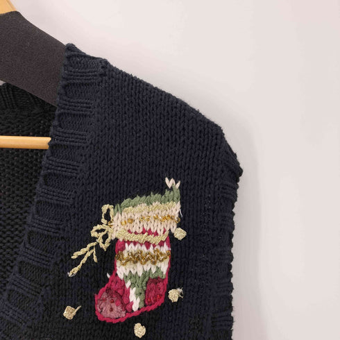 ティアラ Tiara 90-00S 花 フラワー ビーズ 刺繍 装飾 ローゲージ ニット ベスト クリスマス レディース 18/20