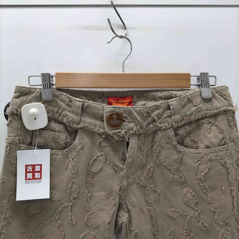 ヴィヴィアンウエストウッドレッドレーベル Vivienne Westwood RED LABEL オーブ ボタン 立体 3D 刺繍 デザイン フリンジ 5ポケット ストレート パンツ レディース 3