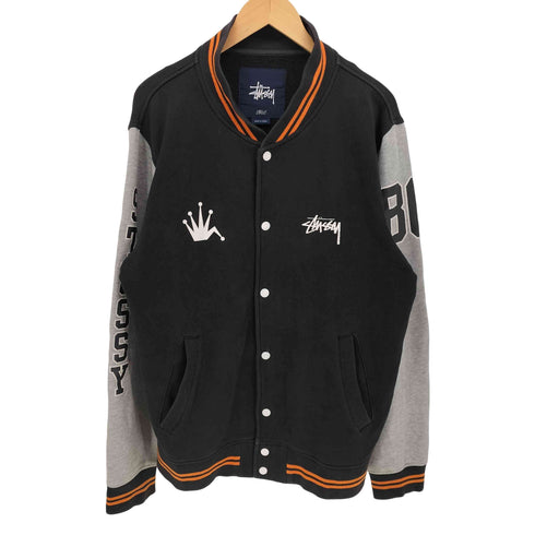 ステューシー Stussy ストックロゴ 袖プリント ナンバリング バイカラー スタジャン メンズ import:L