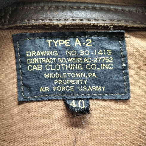 キャブクロージング cab clothing A-2 ホースハイド 馬革 レザー フライトジャケット メンズ US:40