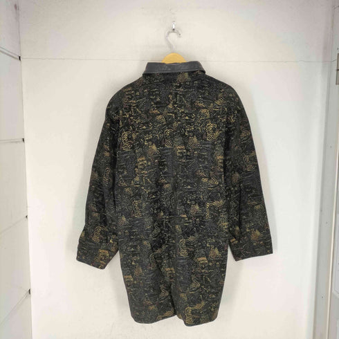 realleather 総柄 襟レザーコート メンズ