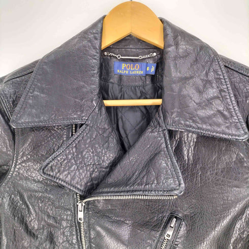 ポロバイラルフローレン Polo by RALPH LAUREN リアルレザー 本革 サイドアジャスター ジップアップ ダブルライダース ジャケット 裏地キルト 棒TALON 復刻 レディース US:6
