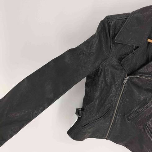 ポロバイラルフローレン Polo by RALPH LAUREN リアルレザー 本革 サイドアジャスター ジップアップ ダブルライダース ジャケット 裏地キルト 棒TALON 復刻 レディース US:6