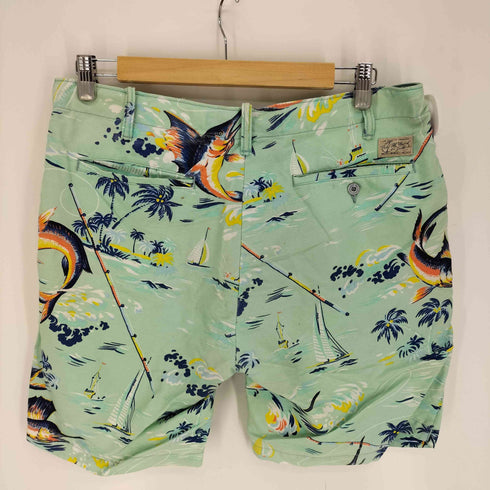 ラルフローレン RALPH LAUREN STRAIGHT FIT 麻 リネン混 総柄 マリン柄 カジキマグロ ヤシの木 アロハ ショート パンツ メンズ US:32-33