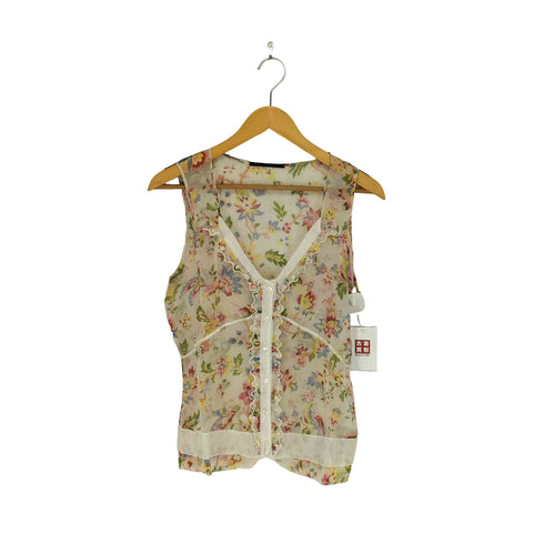 マリテフランソワジルボー MARITHE FRANCOIS GIRBAUD フラワー シルク ノースリーブブラウス レディース 42