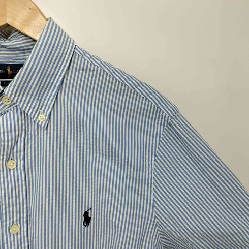 ラルフローレン RALPH LAUREN CLASSIC FIT ポニー刺繍 シアサッカー ストライプ ボタンダウン S/Sシャツ 半袖 メンズ import:M