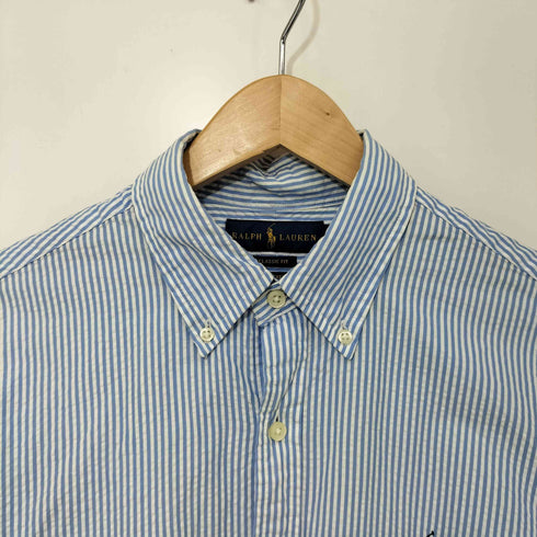 ラルフローレン RALPH LAUREN CLASSIC FIT ポニー刺繍 シアサッカー ストライプ ボタンダウン S/Sシャツ 半袖 メンズ import:M