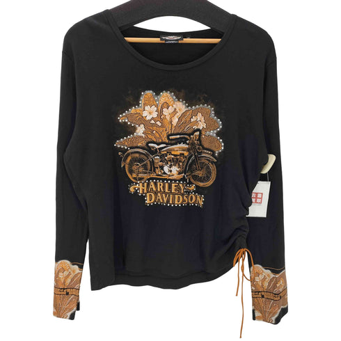 ハーレーダビッドソン HARLEY-DAVIDSON 00S プリント ギャザー デザイン クロップド L/S カットソー ロンT Y2K レディース import:XL