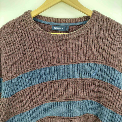 ノーティカ NAUTICA ロゴ刺繍 ボーダー ニット セーター メンズ import:L