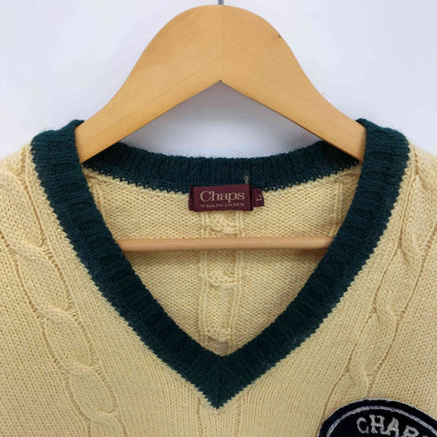 チャップスラルフローレン CHAPS RALPH LAUREN ロゴ エンブレム ウール ケーブル編み Vネック ニット メンズ import:L