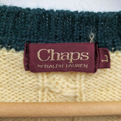 チャップスラルフローレン CHAPS RALPH LAUREN ロゴ エンブレム ウール ケーブル編み Vネック ニット メンズ import:L