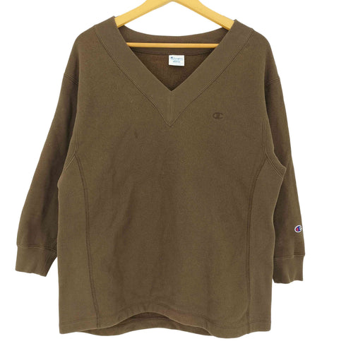 チャンピオン Champion 復刻 青 単色タグ REVERSE WEAVE リバースウィーブ Vネック 裏起毛 スウェット レディース JPN:M